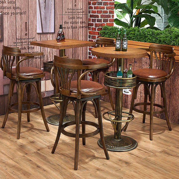 Industrial Solid Wood Bar Table Set 1/3/4/5 Pieces Counter Table with High Stools