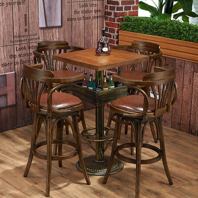 Industrial Solid Wood Bar Table Set 1/3/4/5 Pieces Counter Table with High Stools