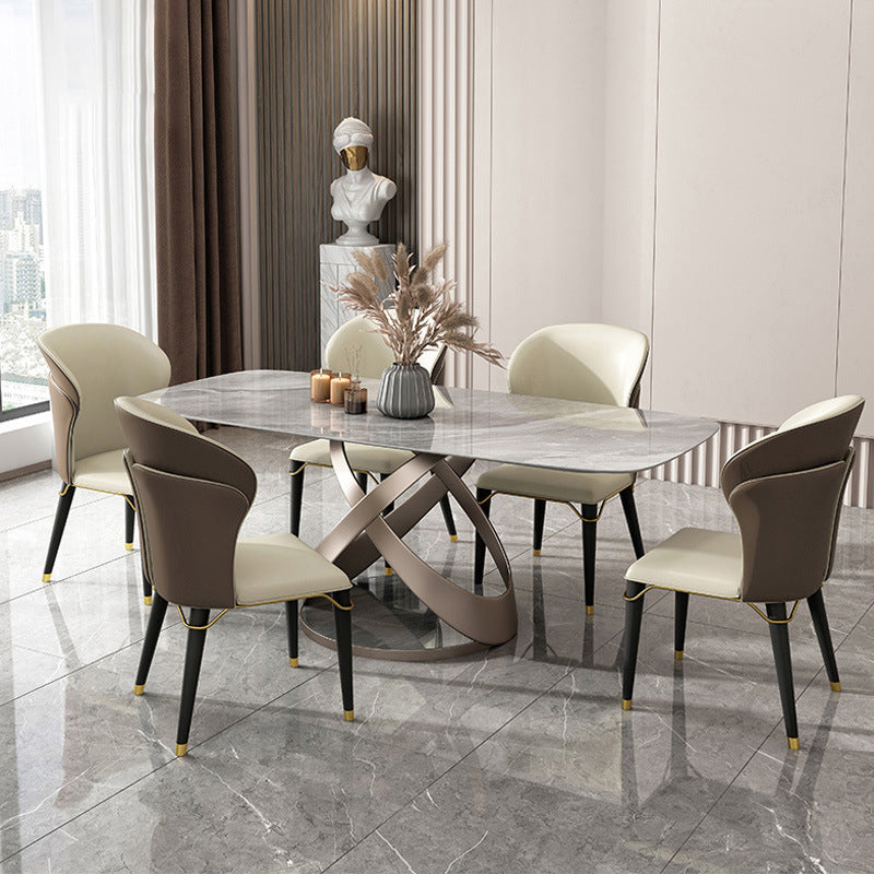 Nordic Sintered Stone Top Dining Set Rectangle 1/2/5/6 Pieces Dinette Table Set