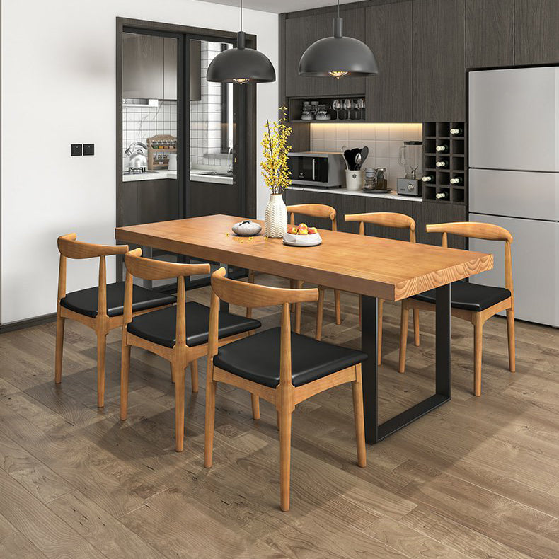 Industrial Dining Table Set 1/3/4/5/7 Pieces Solid Wood Top Table with Cow Horn Chairs