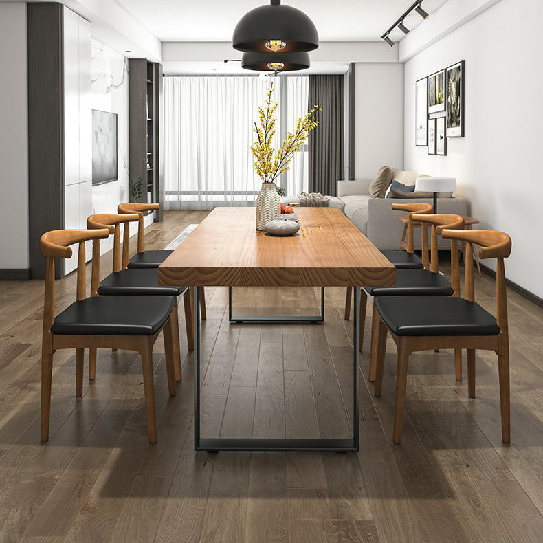 Industrial Dining Table Set 1/3/4/5/7 Pieces Solid Wood Top Table with Cow Horn Chairs