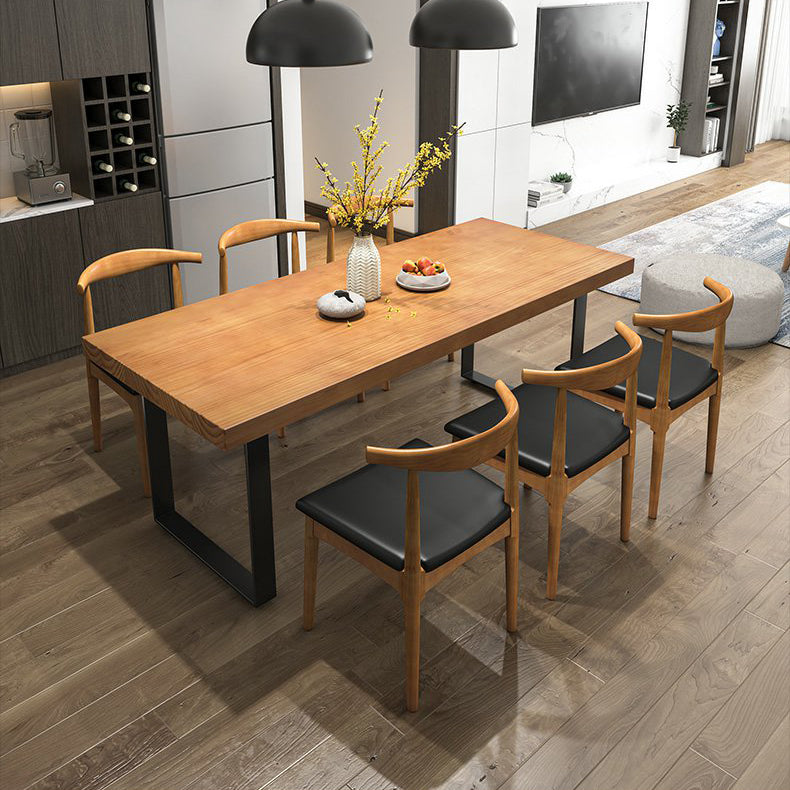 Industrial Dining Table Set 1/3/4/5/7 Pieces Solid Wood Top Table with Cow Horn Chairs