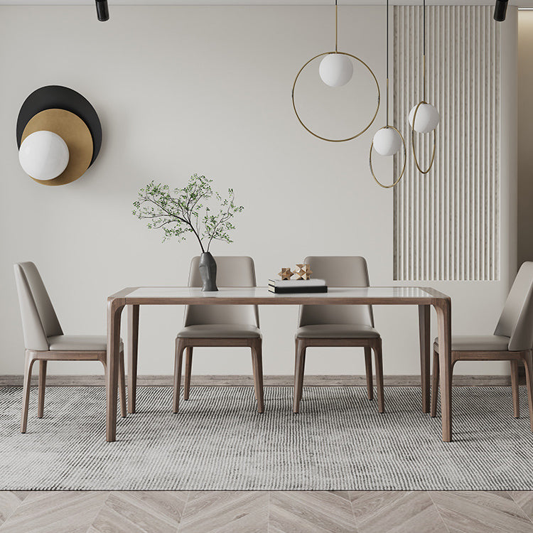 Modern Sintered Stone Top Dining Set Rectangle 1/4/5/7 Pieces Wooden Table Set