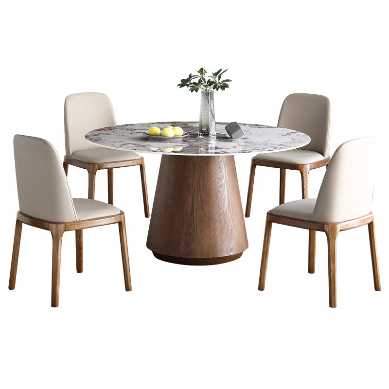 Round Dining Table Set 1/4/5/7 Pieces Solid Wood Pedestal Dining Table and Chairs