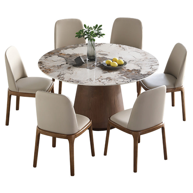Round Dining Table Set 1/4/5/7 Pieces Solid Wood Pedestal Dining Table and Chairs