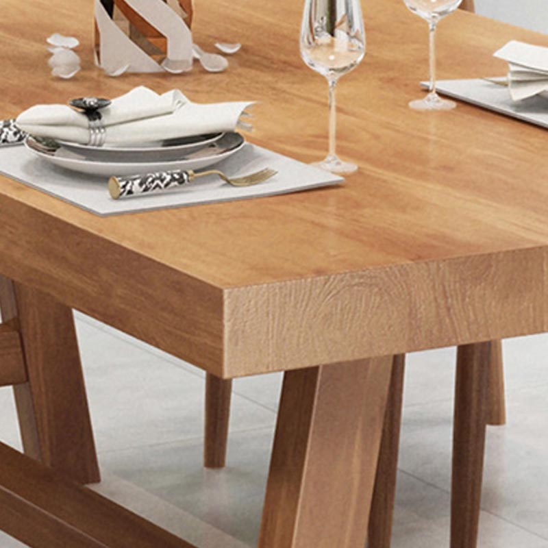 Solid Wood Top Dining Table Rectangle Pine Wood Table with Trestle Base