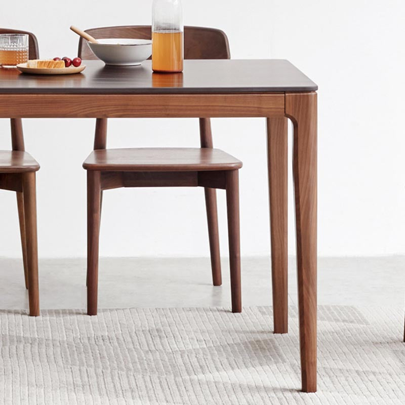 Stone Top Dining Table Traditional Luxury Rectangle Table with 4 Wood Legs