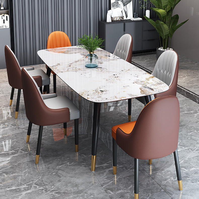 Traditional Luxury Stone Dining Table Rectangle Tripod Base Dining Table