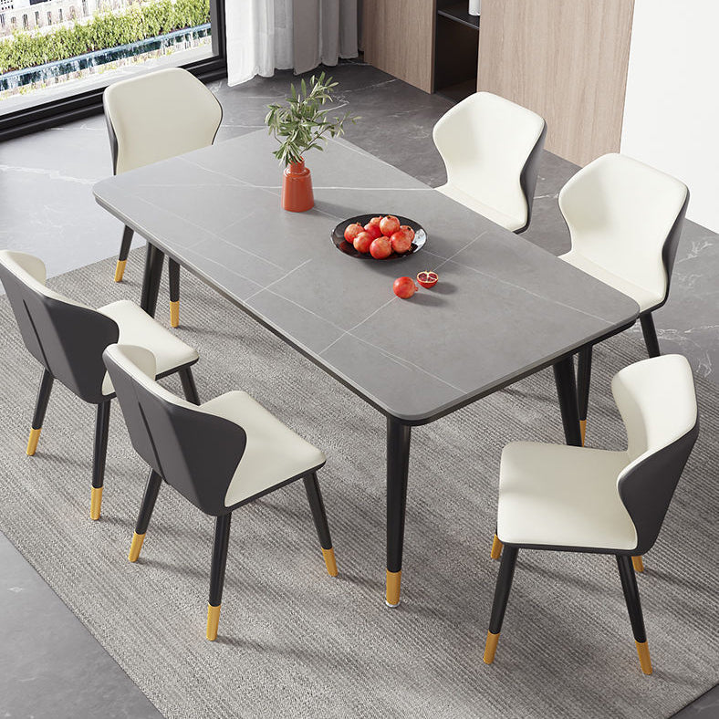 Rectangular Sintered Stone Dining Table Modern 4 Legs Furniture in Matte Finish