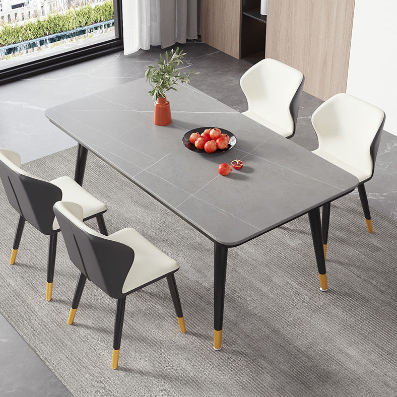 Rectangular Sintered Stone Dining Table Modern 4 Legs Furniture in Matte Finish