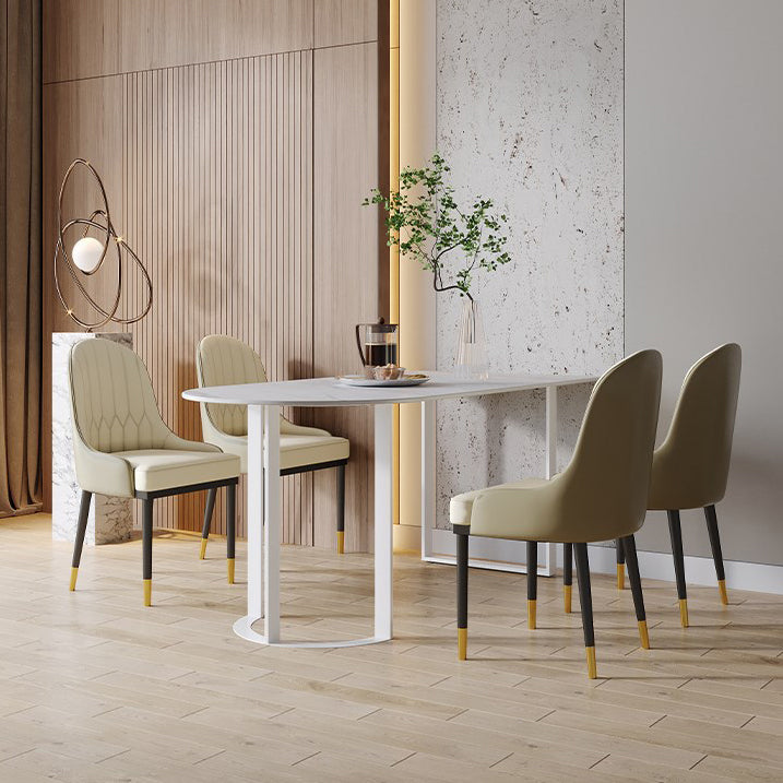 Contemporary Dining Table Stone Dining Site Table with Double Pedestal