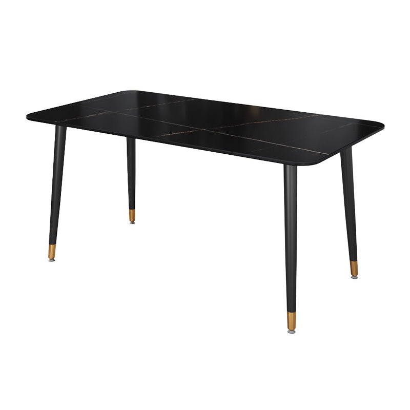 Luxury Sintered Stone Top Table Rectangle Home Desk with 4 Black Metal Legs