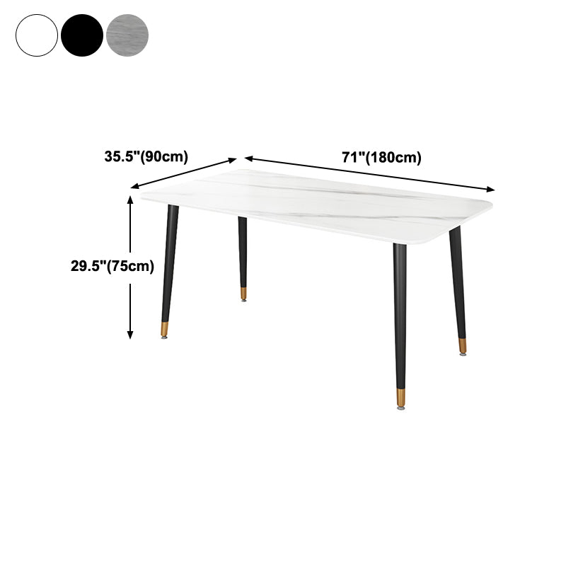 Luxury Sintered Stone Top Table Rectangle Home Desk with 4 Black Metal Legs