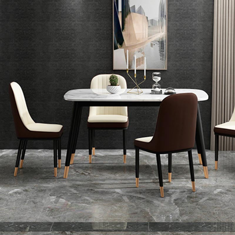 Glam Faux Leather Dining Chair Parsons Chair with 4 Legs in Matte Finish for Home