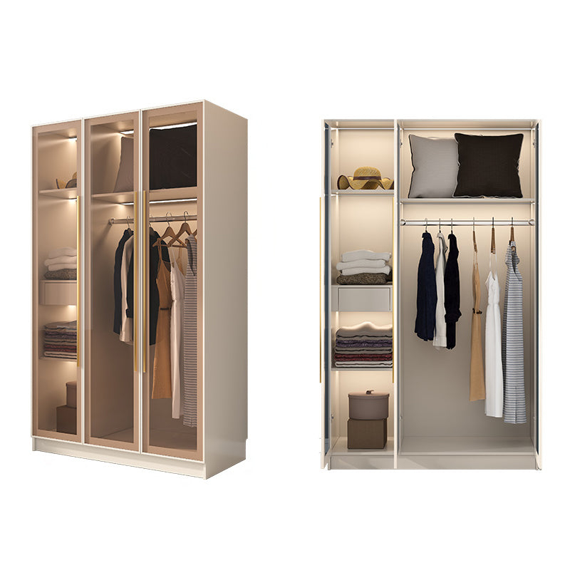 Modern Hinged Door Wardrobe for Home White Cabinet with Glass Door
