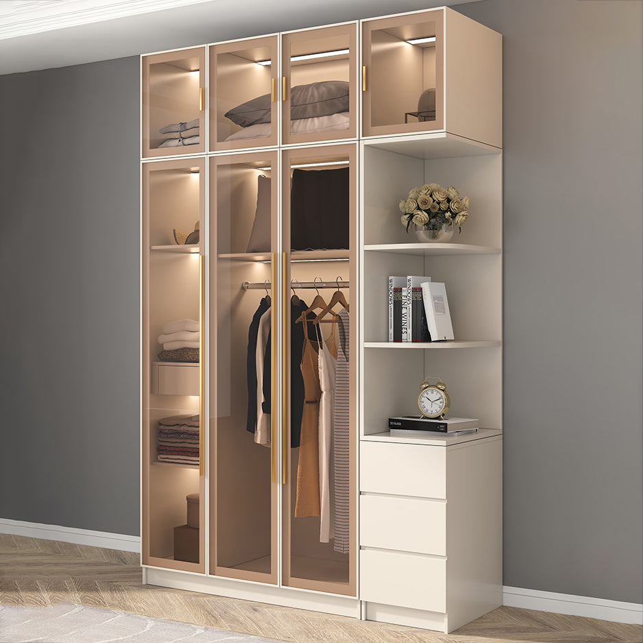 Modern Hinged Door Wardrobe for Home White Cabinet with Glass Door