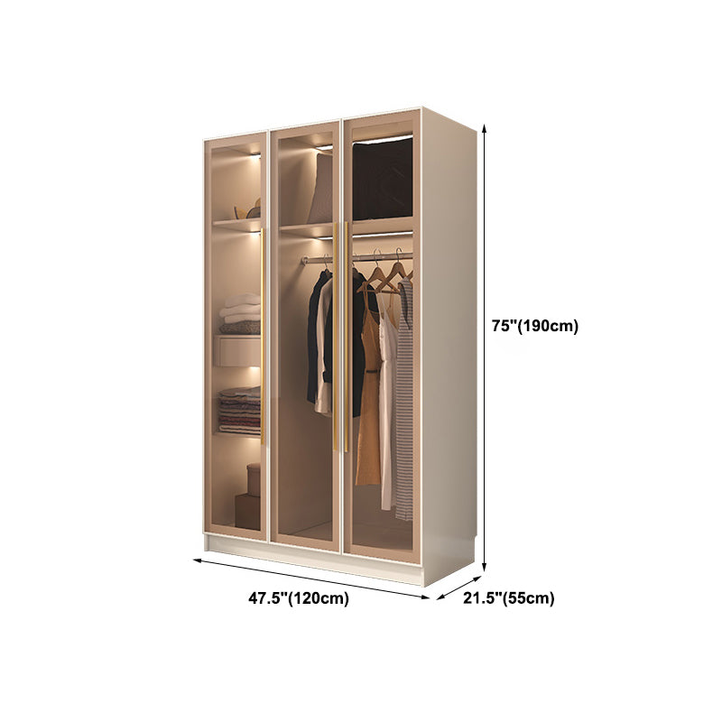 Modern Hinged Door Wardrobe for Home White Cabinet with Glass Door