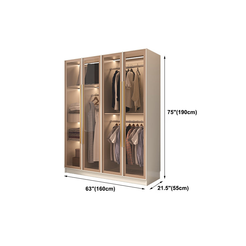 Modern Hinged Door Wardrobe for Home White Cabinet with Glass Door