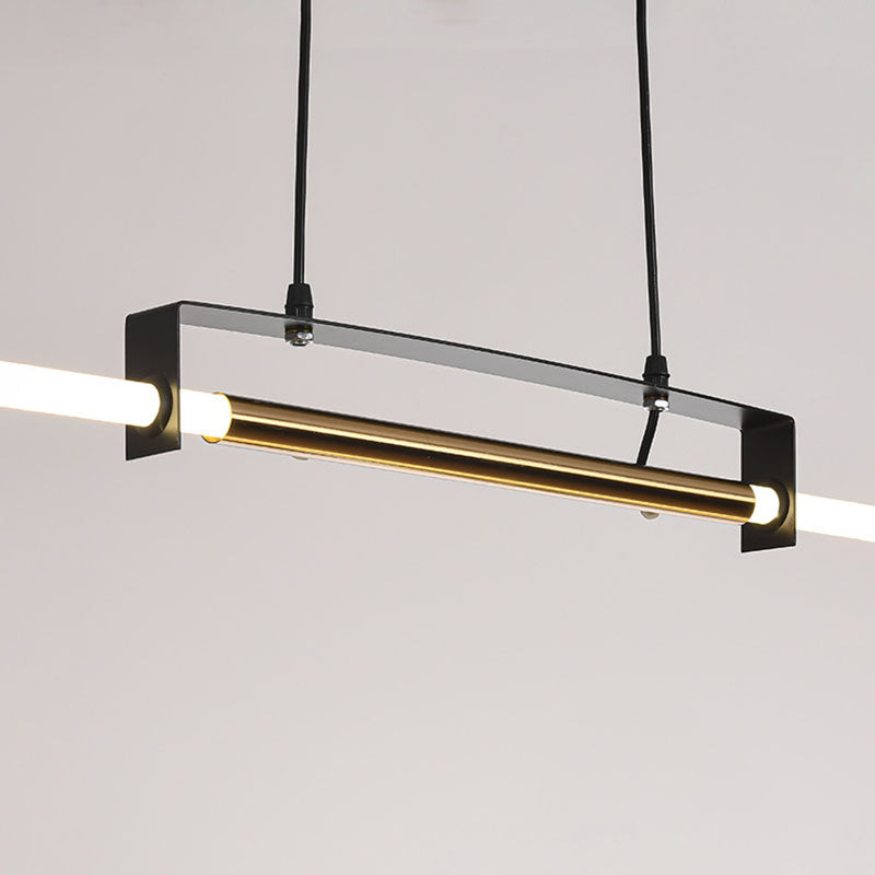 Black Linear Hanging Lamp in Modern Simplicity Acrylic LED Pendant Light for Dining Room