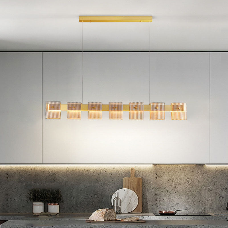 Modern Luxury LED Pendant Light Rectangular Glass Hanging Lamp for Dining Room