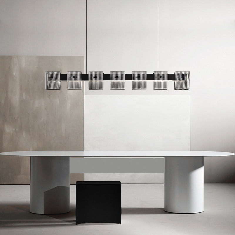 Modern Luxury LED Pendant Light Rectangular Glass Hanging Lamp for Dining Room