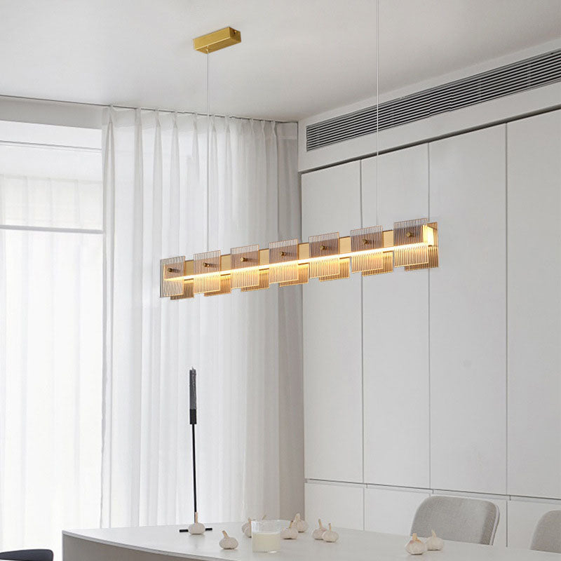 Modern Luxury LED Pendant Light Rectangular Glass Hanging Lamp for Dining Room