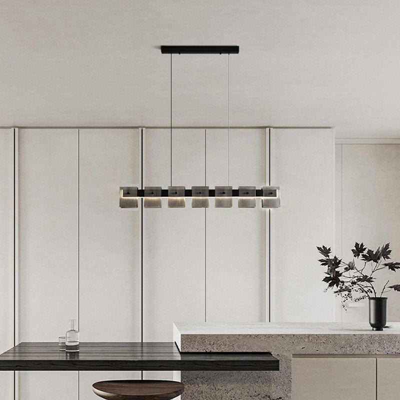 Modern Luxury LED Pendant Light Rectangular Glass Hanging Lamp for Dining Room