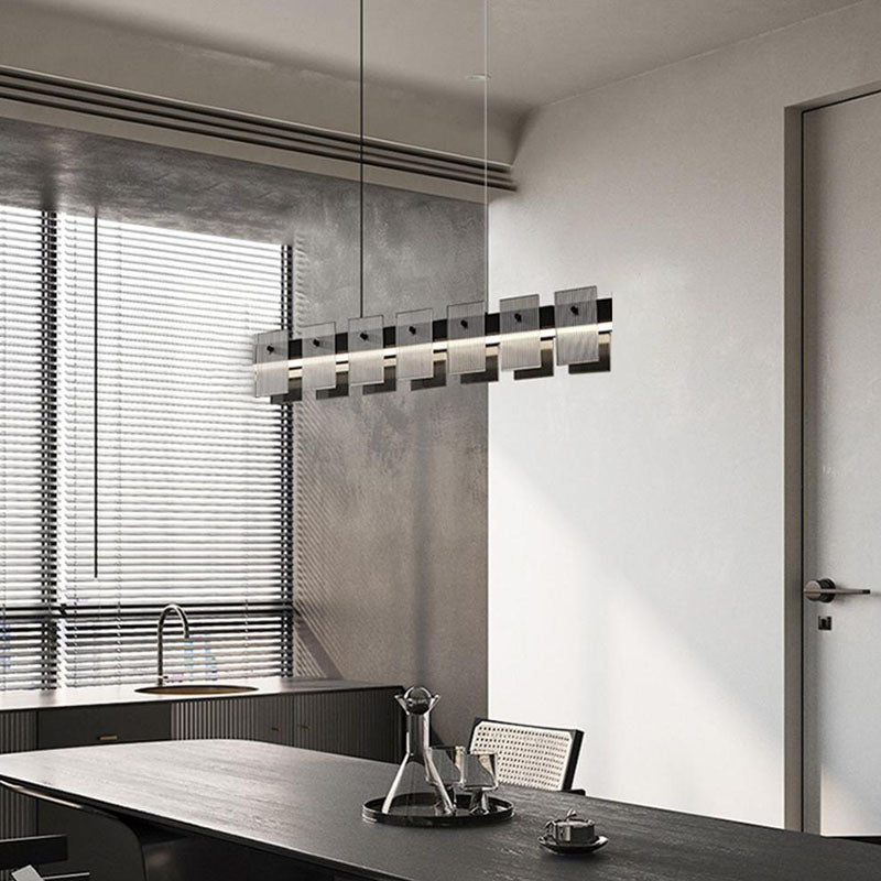 Modern Luxury LED Pendant Light Rectangular Glass Hanging Lamp for Dining Room