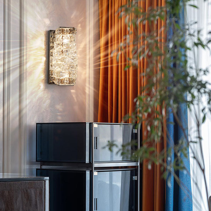 Modern Luxury LED Wall Sconce Crystal Rectangular Wall Lamp for Bedroom