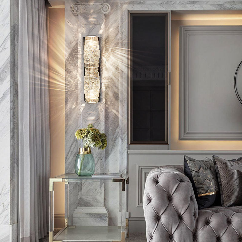 Modern Luxury LED Wall Sconce Crystal Rectangular Wall Lamp for Bedroom