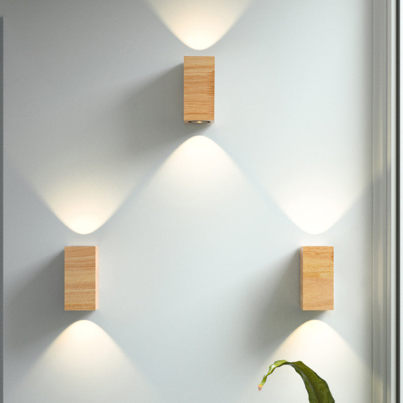 Modern Minimalist LED Wall Lamp Wooden Rectangular Wall Light for Bedroom