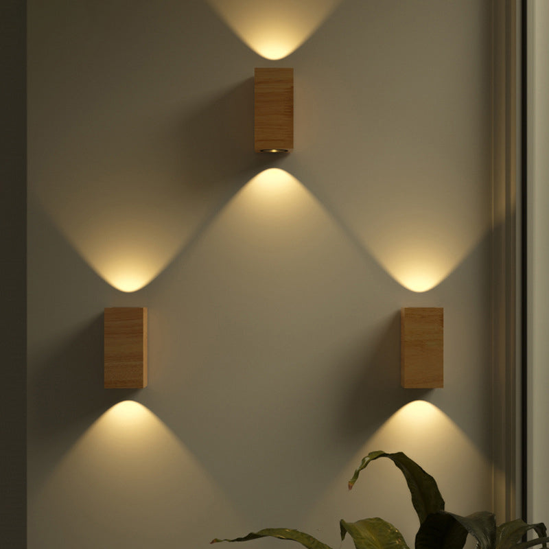 Modern Minimalist LED Wall Lamp Wooden Rectangular Wall Light for Bedroom