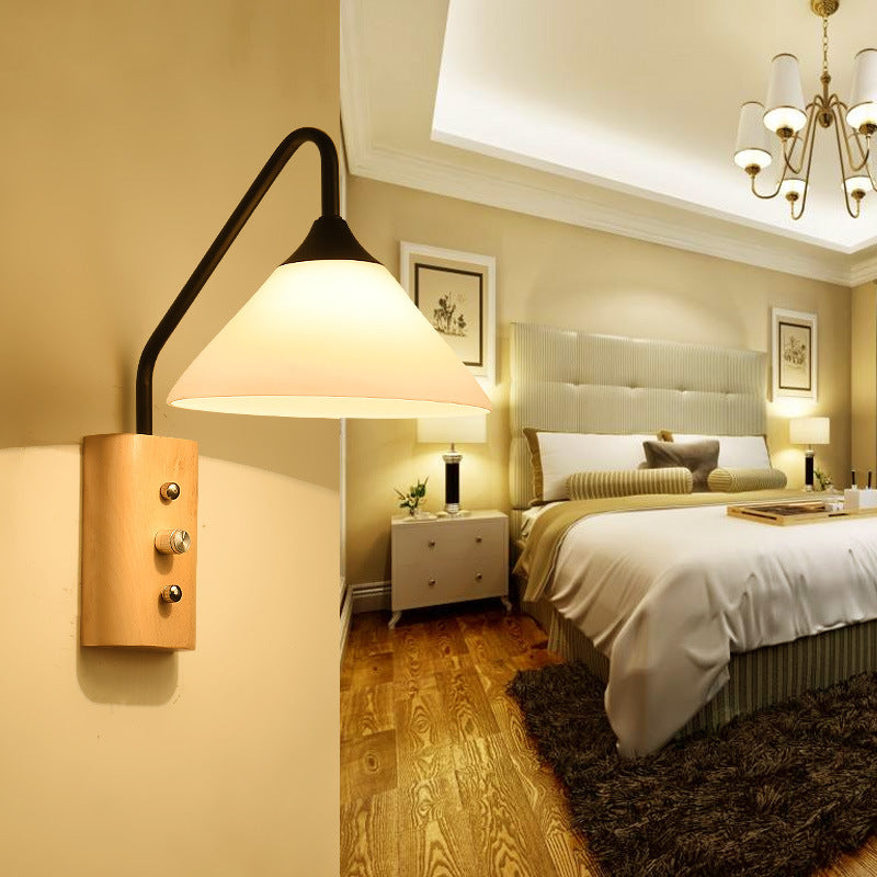 Wood 1 - Light Wall Sconce , Cone Shade Metal Wall Armed Sconce