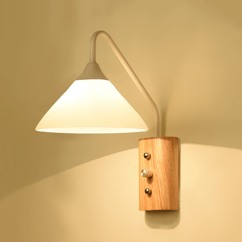 Wood 1 - Light Wall Sconce , Cone Shade Metal Wall Armed Sconce