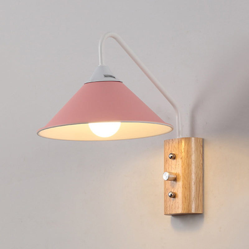 Wood 1 - Light Wall Sconce , Cone Shade Metal Wall Armed Sconce