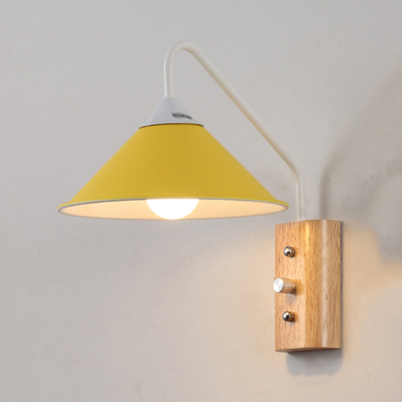 Wood 1 - Light Wall Sconce , Cone Shade Metal Wall Armed Sconce