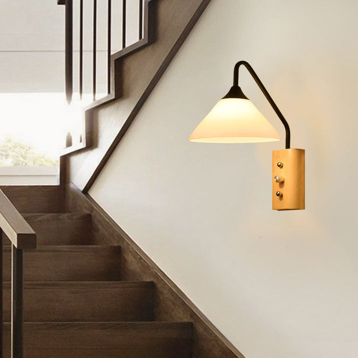 Wood 1 - Light Wall Sconce , Cone Shade Metal Wall Armed Sconce