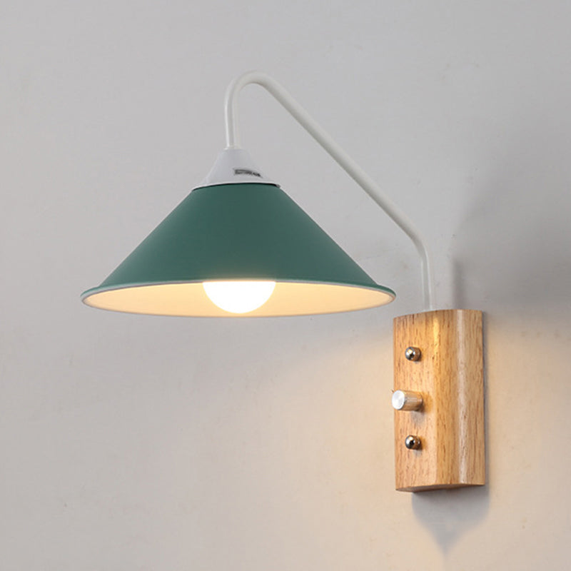 Wood 1 - Light Wall Sconce , Cone Shade Metal Wall Armed Sconce