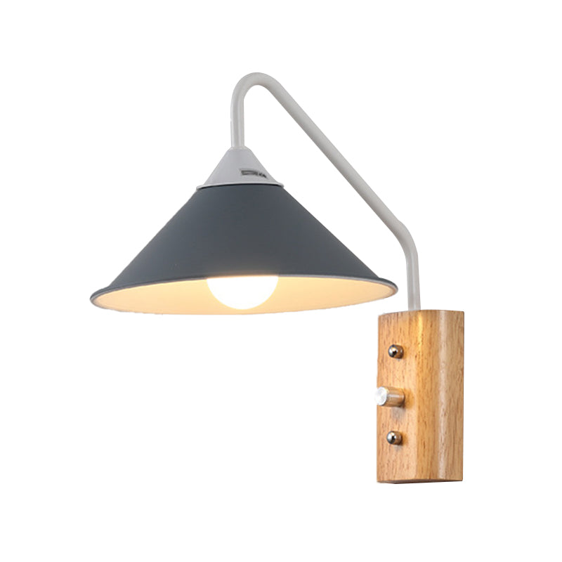 Wood 1 - Light Wall Sconce , Cone Shade Metal Wall Armed Sconce