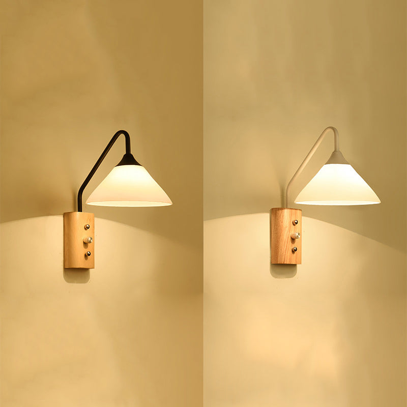 Wood 1 - Light Wall Sconce , Cone Shade Metal Wall Armed Sconce