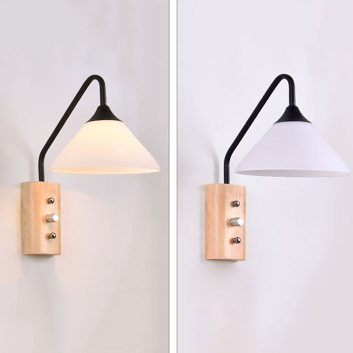 Wood 1 - Light Wall Sconce , Cone Shade Metal Wall Armed Sconce