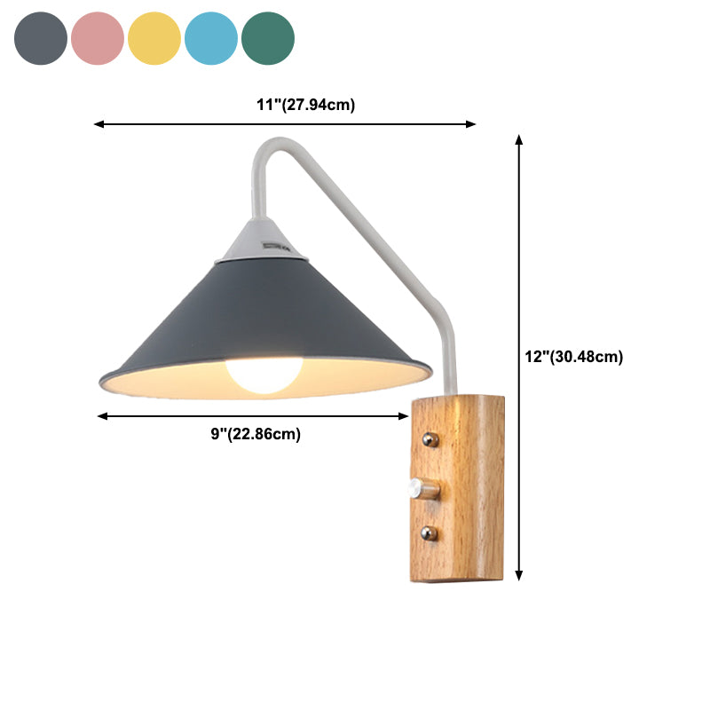 Wood 1 - Light Wall Sconce , Cone Shade Metal Wall Armed Sconce