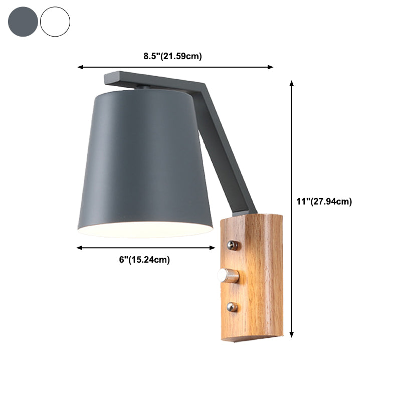 Wood 1 - Light Wall Sconce , Cone Shade Metal Wall Armed Sconce