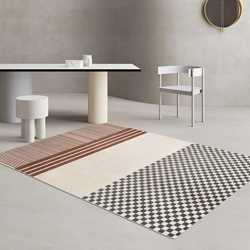 Modern Khaki Carpet Stripe Print Rug Polyester Stain Resistant Living Room Area Rug