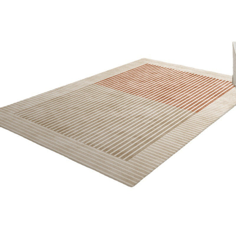 Modern Khaki Carpet Stripe Print Rug Polyester Stain Resistant Living Room Area Rug