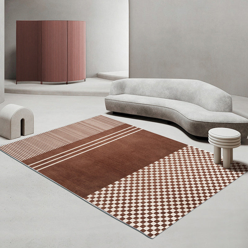 Modern Khaki Carpet Stripe Print Rug Polyester Stain Resistant Living Room Area Rug