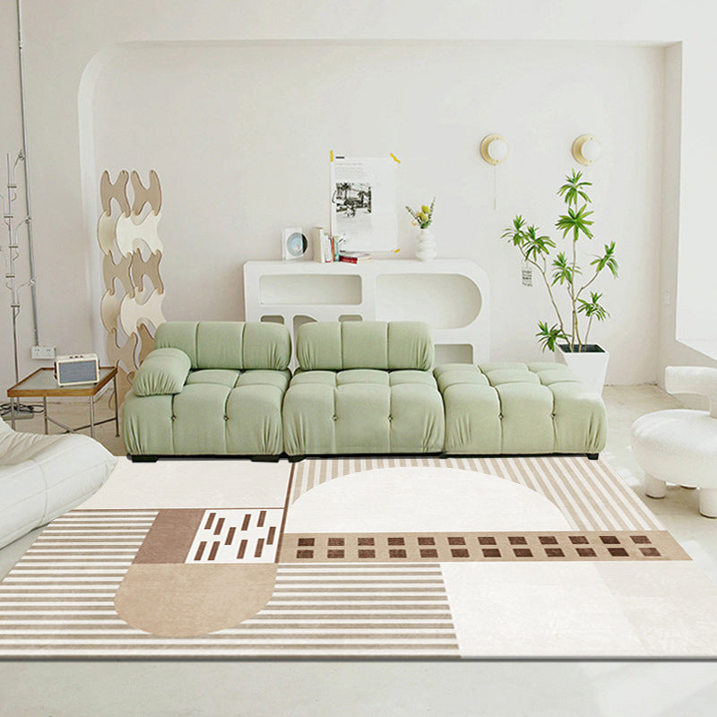 Simplicity Geometry Print Carpet Polyester Area Rug Non-Slip Backing Rug for Living Room