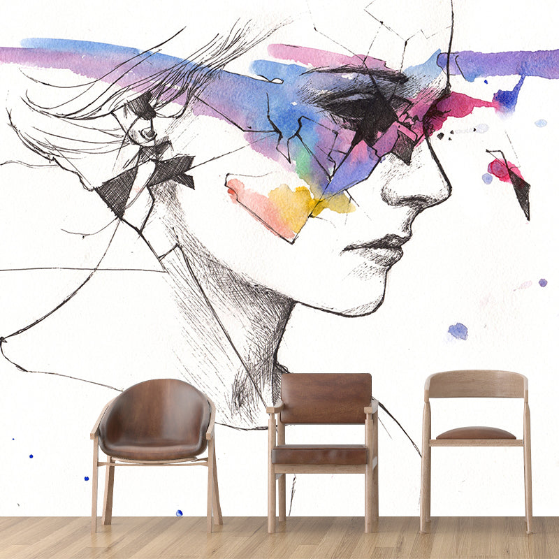 Washable Illustration Mural Wallpaper Watercolor Portrait Indoor Wall Mural