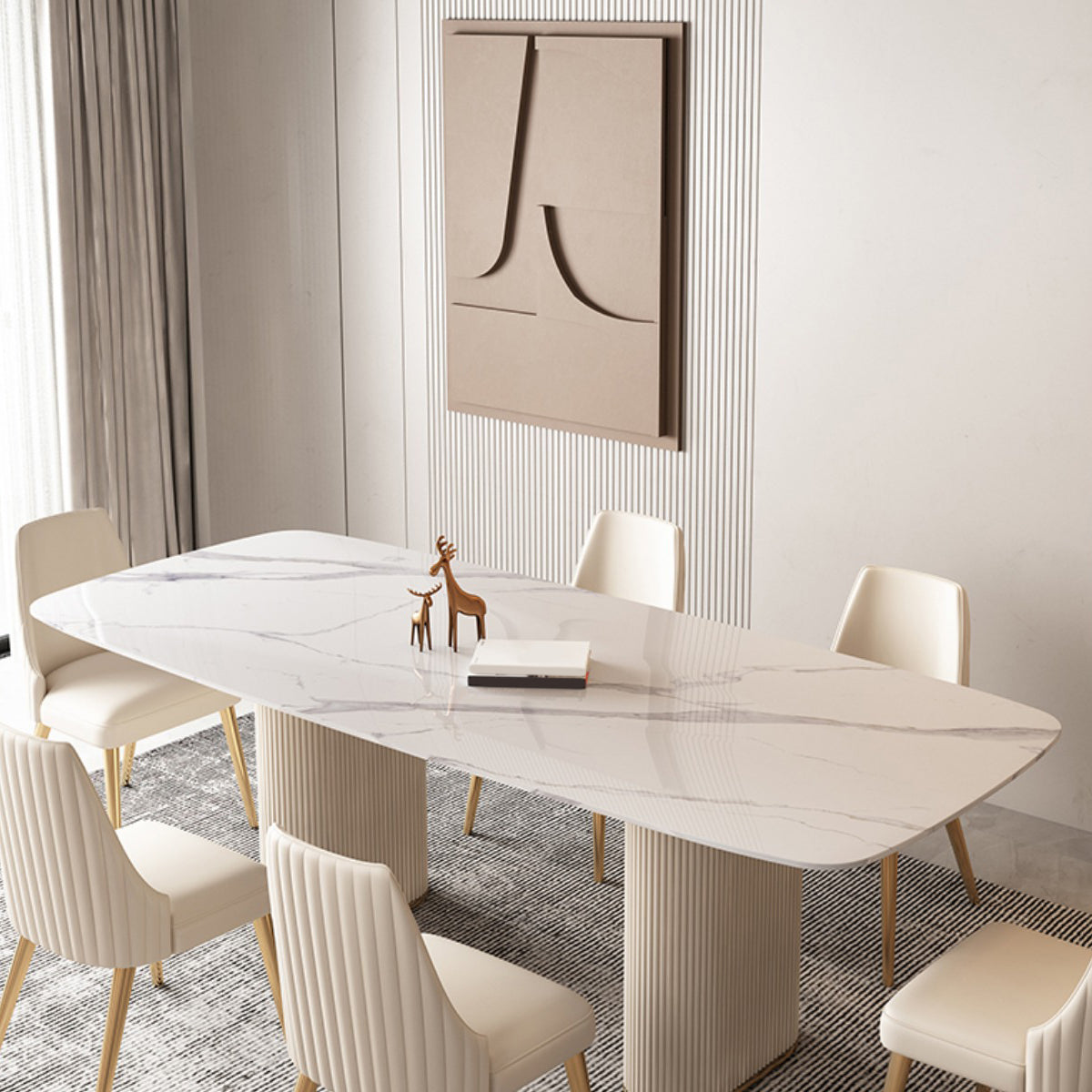 Modern Sintered Stone Dining Set Rectangle 1/4/5/7 Pieces Dining Room Table Set