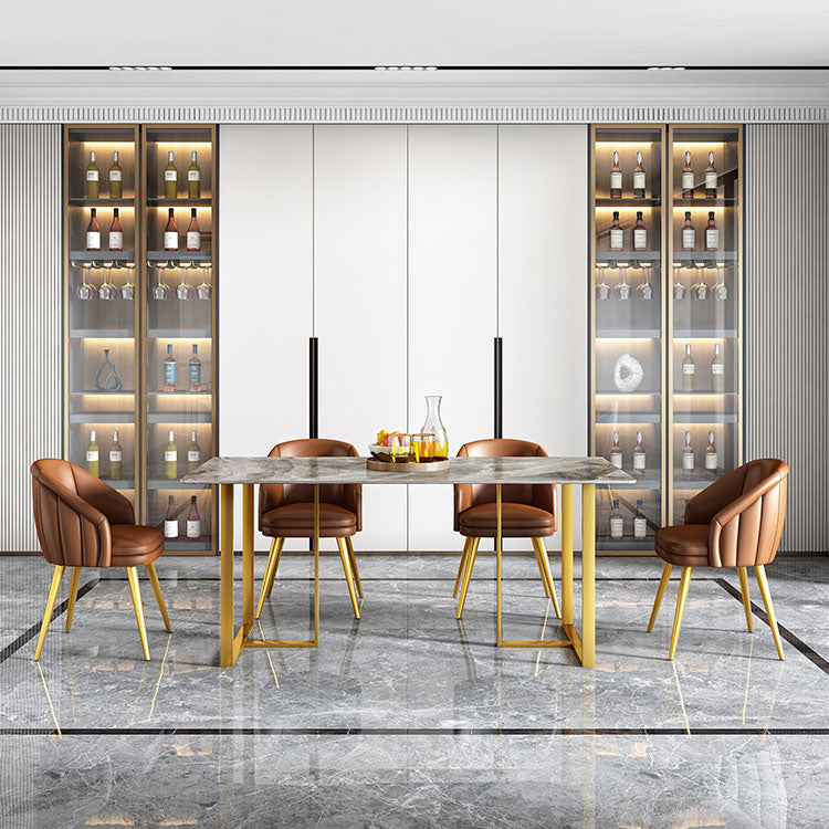 Glam Dining Set 1/4/5 Pcs Rectangle Sintered Stone Top Set with Parsons Chairs